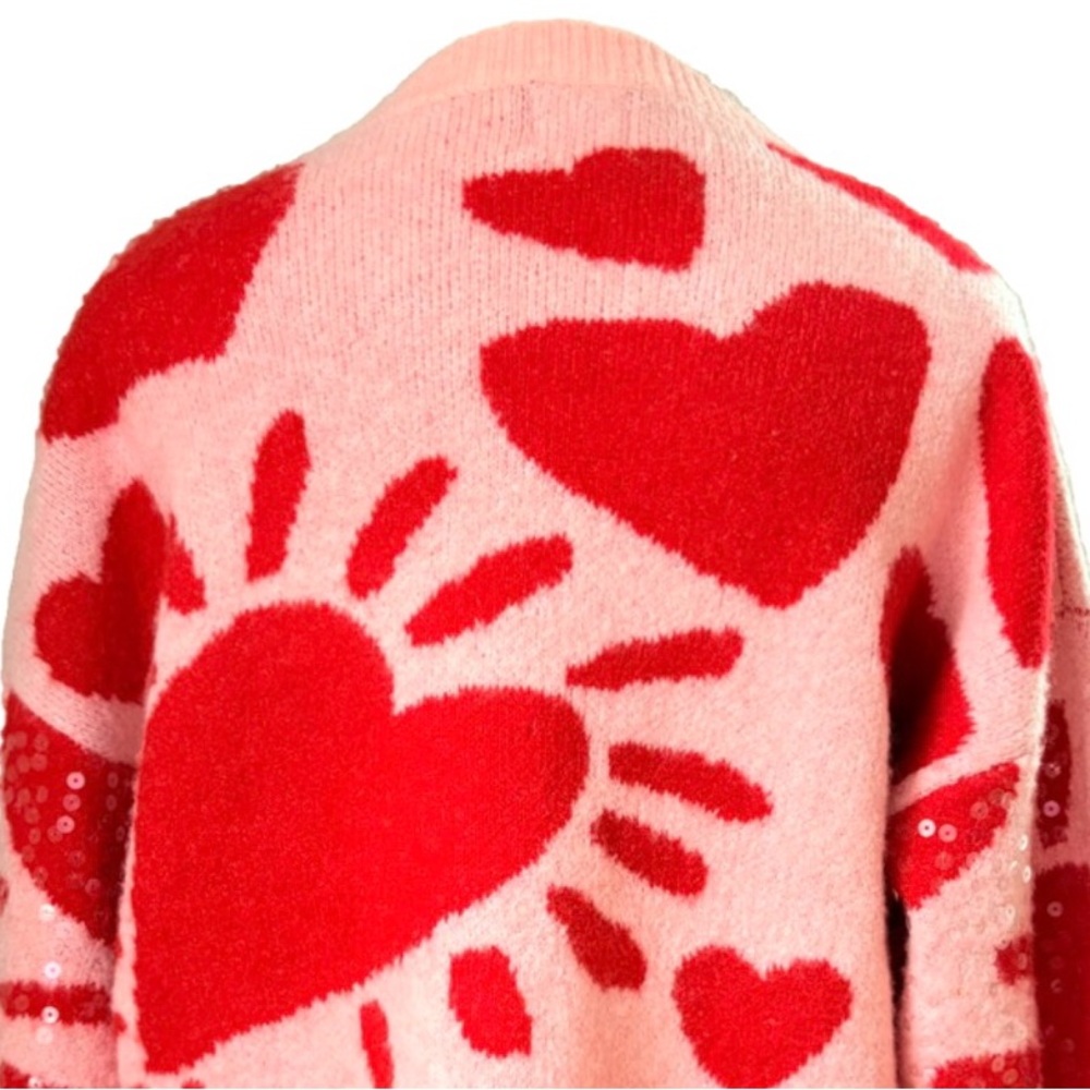 Luna Ivy size S pink w red hearts sequins long sleeve crew neck pullover sweater - Picture 10 of 16